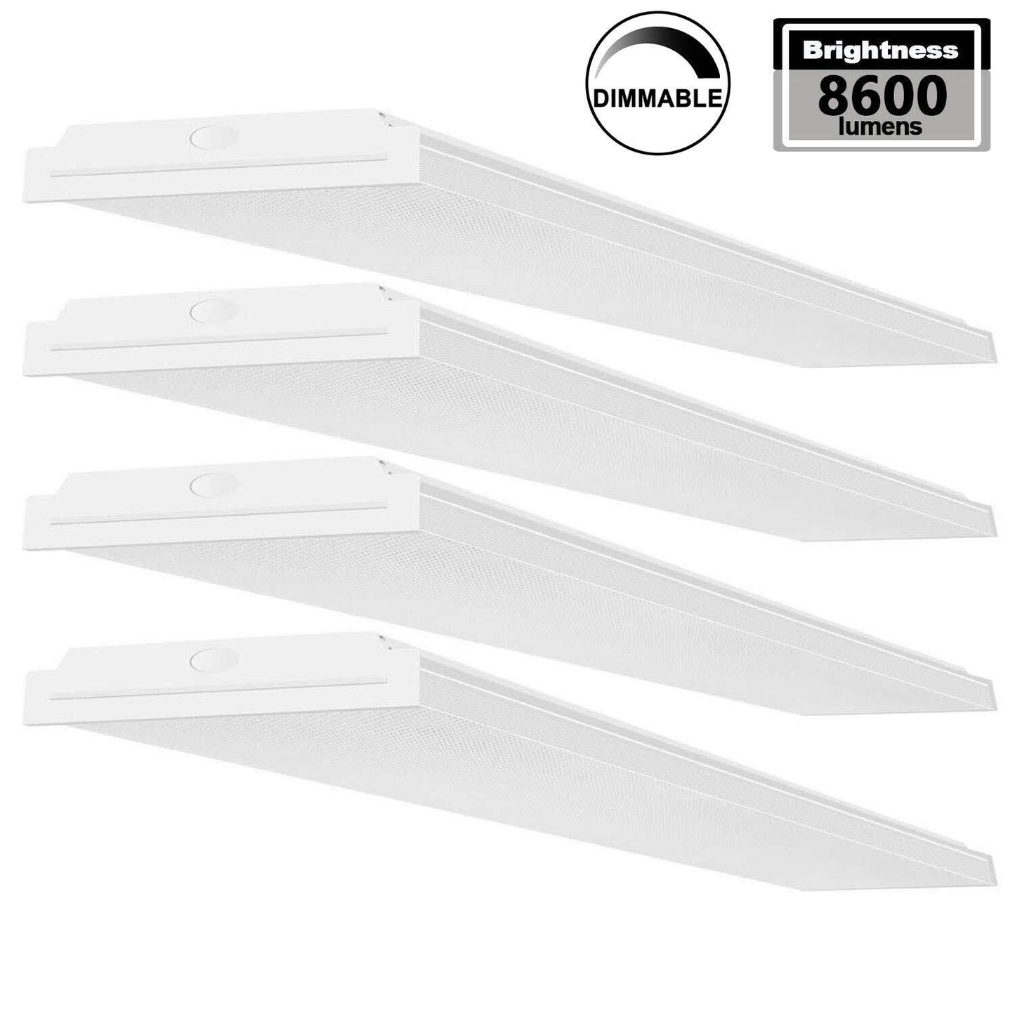AntLux 4FT LED Office Lights, 1-10V 72W Dimmable LED Wraparound Light, 8600 Lumens, 4000K Neutral White, 4 Foot Flush Mount Wrap Garage Shop Light Fixtures Fluorescent Tube Replacement, 4 Pack