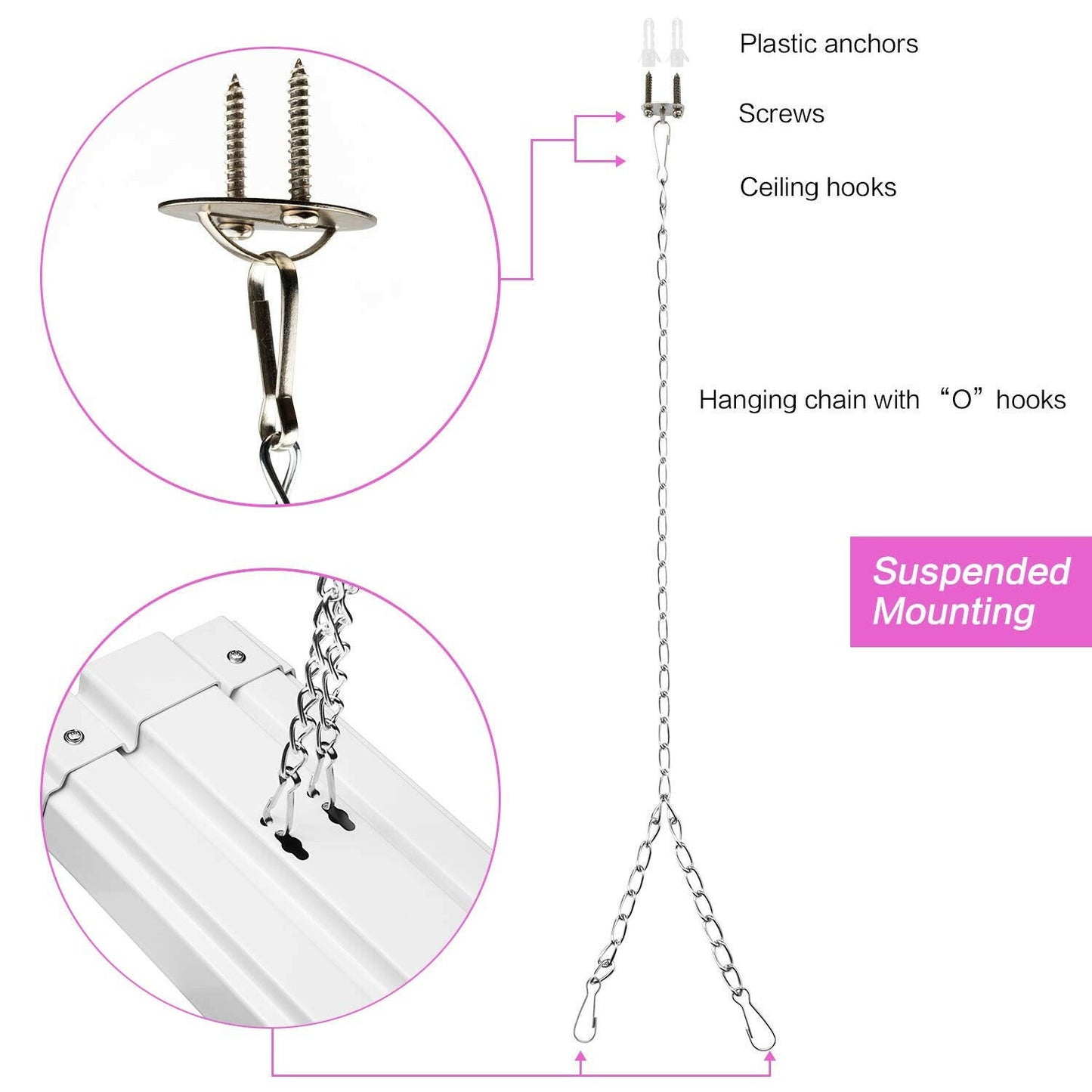 AntLux 4ft LED Grow Lights 50W Full Spectrum Integrated Growing Lamp Fixtures for Greenhouse Hydroponic Indoor Plant Seedling Veg and Flower, Plug in, ON/Off Pull Chain Included, 2 Pack