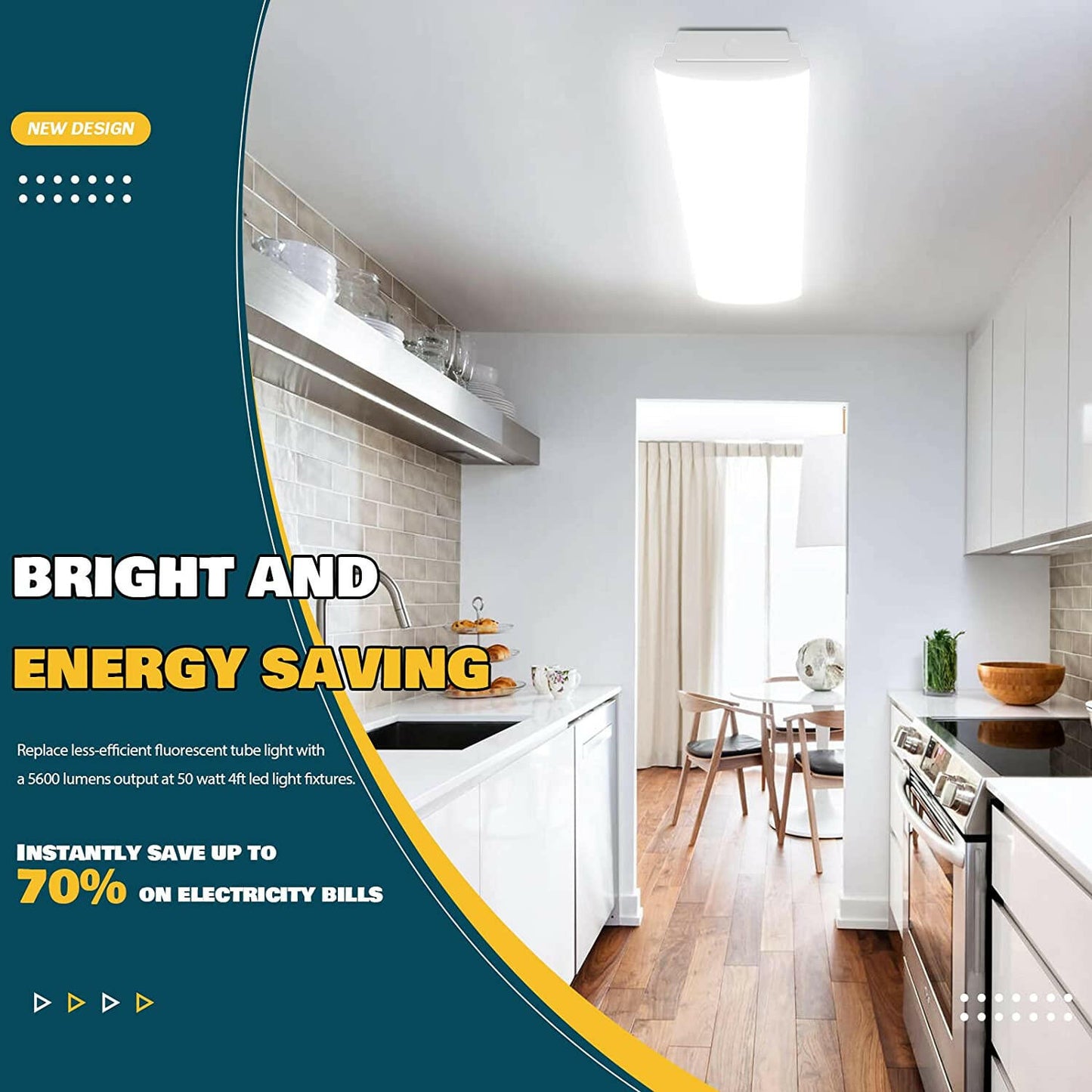 AntLux 4FT LED Wraparound Light Flush Mount LED Shop Lights, 50W 5600 Lumens, 4000K Neutral White, 4 Foot Integrated Wrap Linear Puff Office Ceiling Lighting, Fluorescent Tube Replacement, 8 Pack