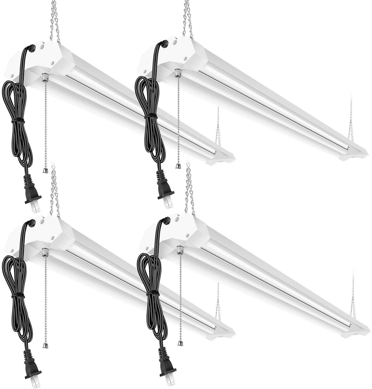AntLux Linkable LED Garage Shop Lights 4ft 4800lm, 40W 5000K Daylight, Plug and Play, No Spot Dot, No Glare, ETL Certified, Durable Fixture with Pull Chain Mount, Daisy Chain Hardware Included, 4 Pack