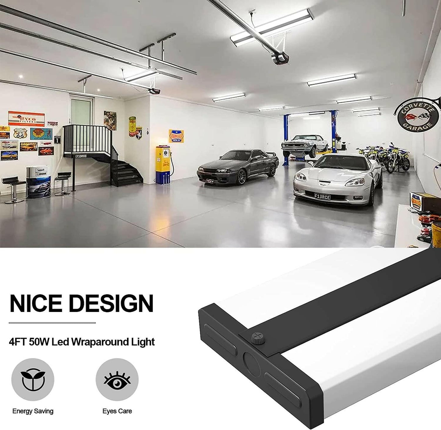 AntLux 4FT LED Wraparound Light Fixture 50W Shop Light for Garage, 5500lm, 4000K, 4 Foot LED Light Fixtures Ceiling Mount for Garage, Kitchen, Office, Workshop, Fluorescent Replacement, Black, 6 Pack