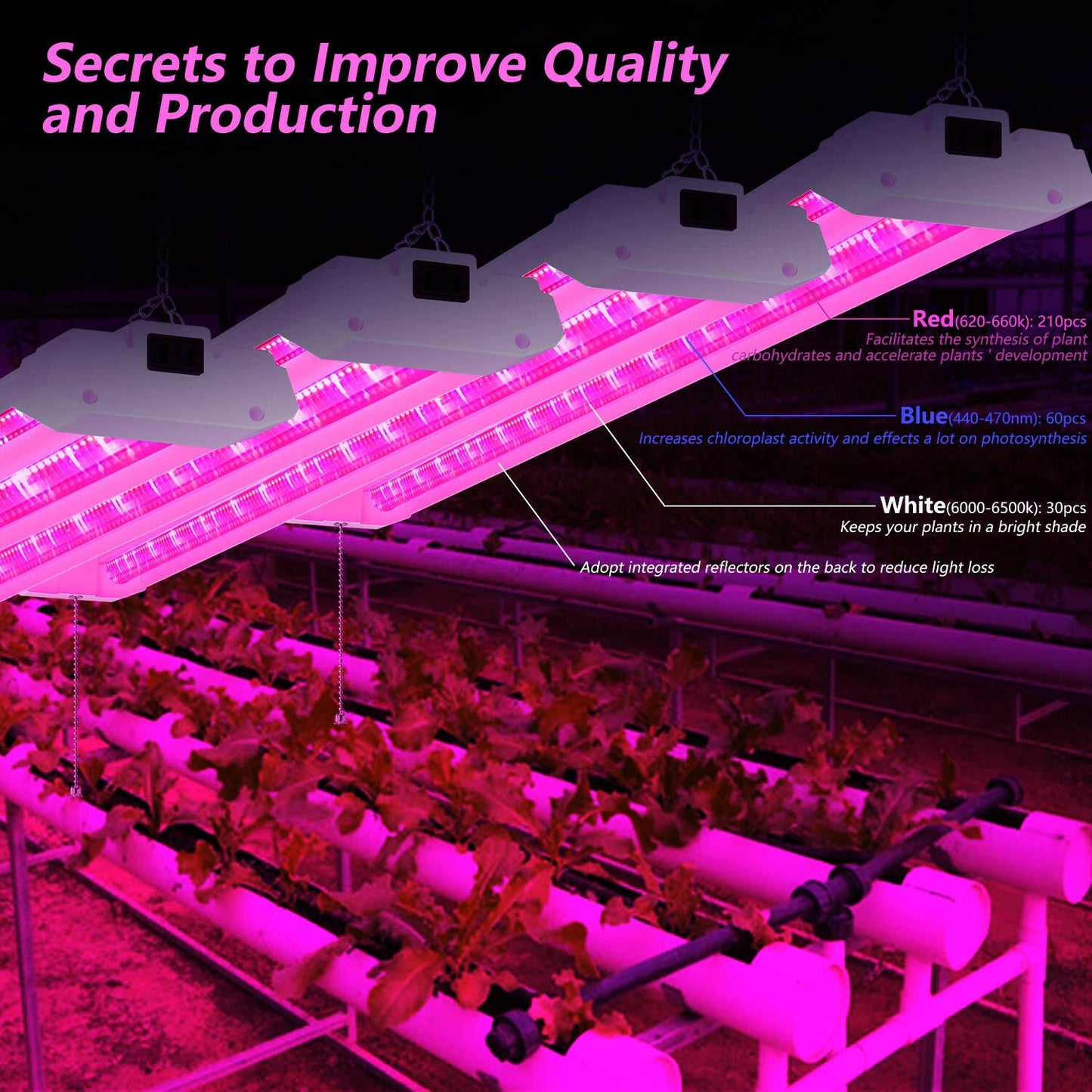 AntLux 4ft LED Grow Lights 50W Full Spectrum Integrated Growing Lamp Fixtures for Greenhouse Hydroponic Indoor Plant Seedling Veg and Flower, Plug in, ON/Off Pull Chain Included, 2 Pack