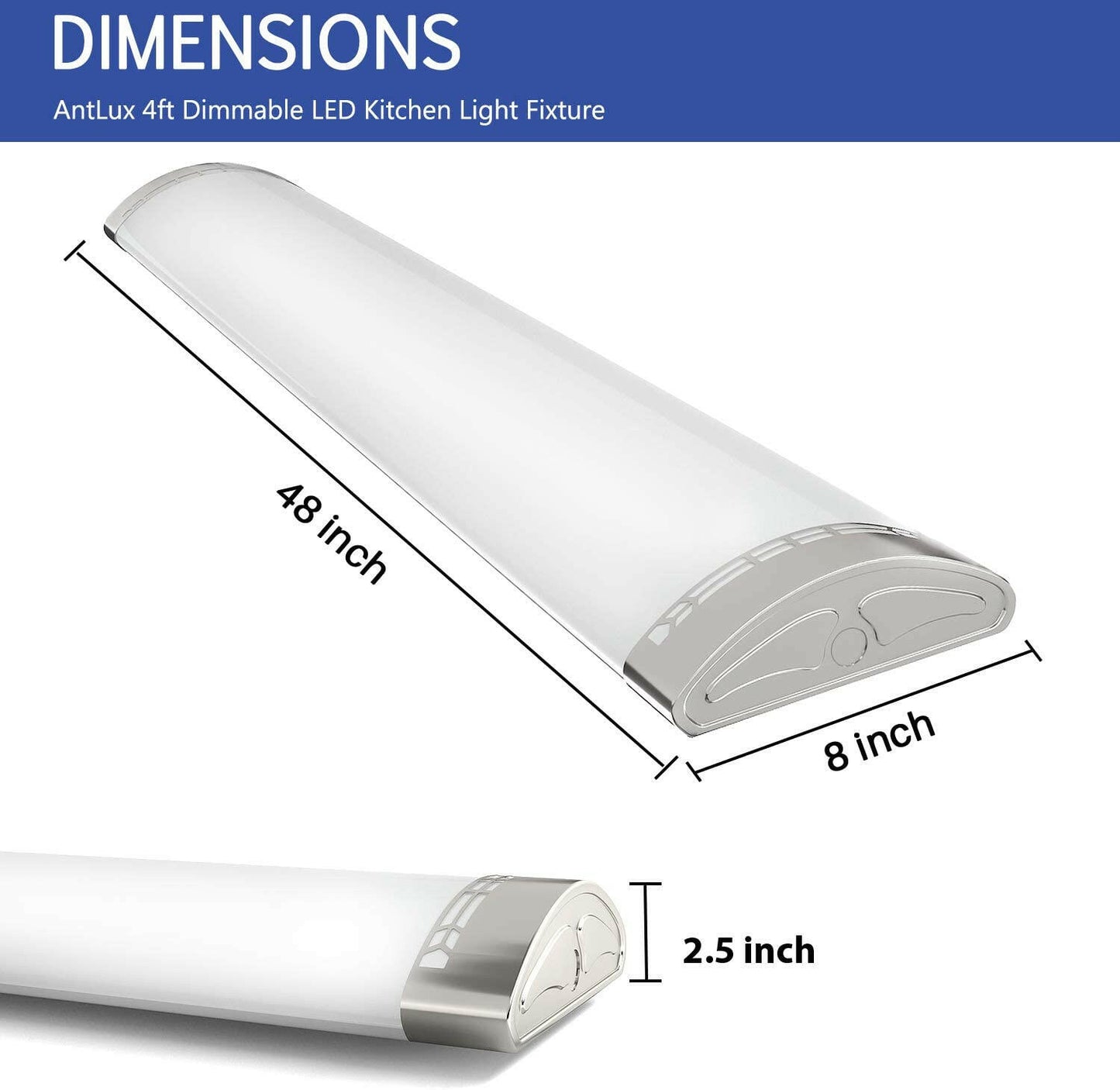 AntLux 4FT LED Flush Mount Dimmable Kitchen Light 50W, 5500 Lumens, 4000K Neutral White, 48 Inch Integrated LED Linear Ceiling Light Fixture for Kitchen, Laundry Room, Fluorescent Replacement, 6 Pack