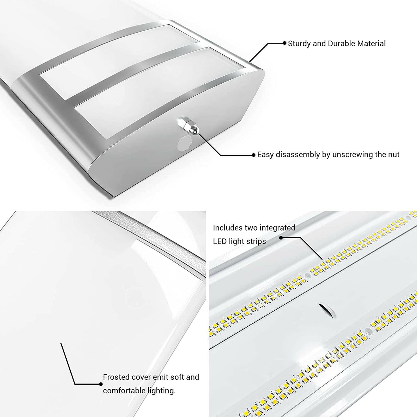ANTLUX 4FT LED Light Fixtures, 3000K 4000K 5000K Selectable, 30W/40W/50W Dimmable 4 Foot LED Kitchen Ceiling Light Fixture, 48 Inch Flush Mount LED Wraparound Puff Lights for Kitchen, Laundry, Office, 4 Pack