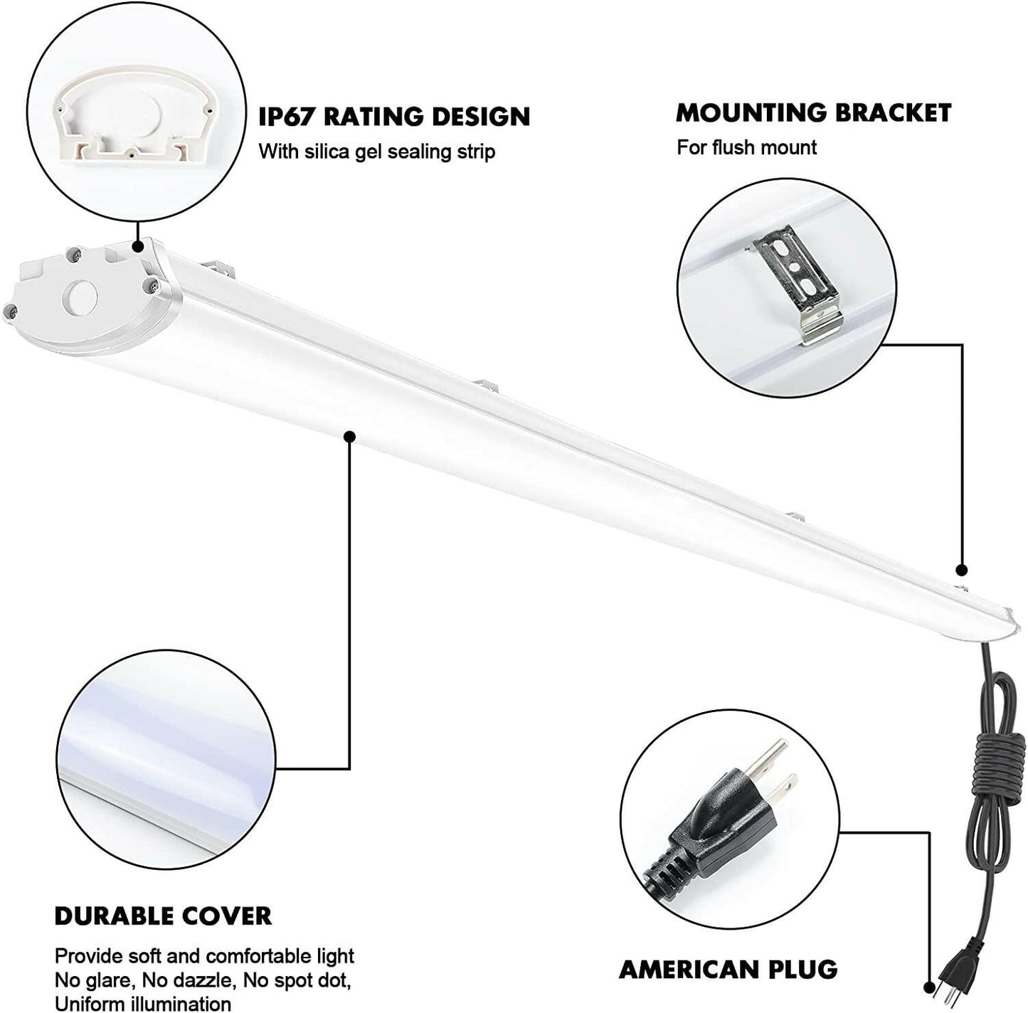 AntLux 8FT LED Vapor Tight Light, 100W 9000LM, 8 Foot LED Vapor Proof Light Fixture Outdoor Shop Lights, IP67 Waterproof Strip Lighting for Parking Garage Carport Car Wash, Freezer Light, Plug in