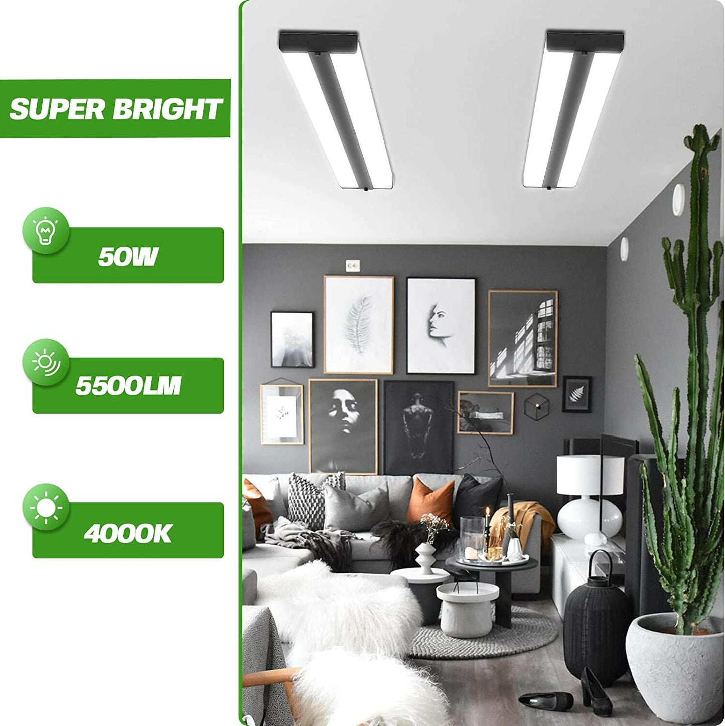 AntLux 4FT LED Wraparound Light Fixture 50W Shop Light for Garage, 5500lm, 4000K, 4 Foot LED Light Fixtures Ceiling Mount for Garage, Kitchen, Office, Workshop, Fluorescent Replacement, Black, 6 Pack