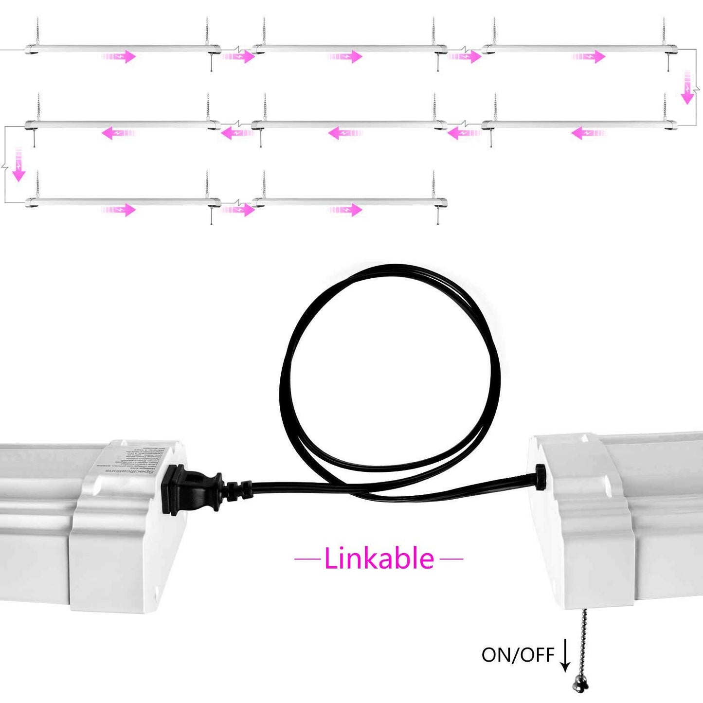 AntLux 4ft LED Grow Lights 50W Full Spectrum Integrated Growing Lamp Fixtures for Greenhouse Hydroponic Indoor Plant Seedling Veg and Flower, Plug in, ON/Off Pull Chain Included, 2 Pack