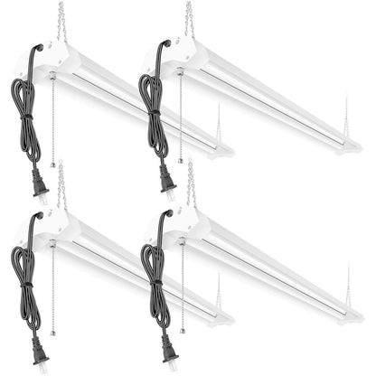 AntLux Linkable 4FT LED Shop Lights for Garage, 40W 4800LM, 5000K,  Plug and Play, No Spot Dot, with Pull Chain, 4 Pack