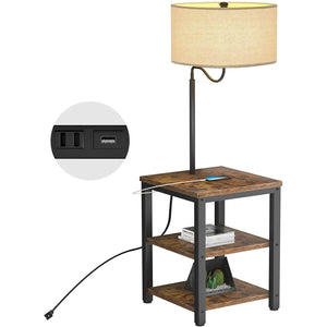 AntLux Floor Lamp with Table - With Power Outlet & USB Port, Modern Floor Lamp for Living Room, Bedroom, Rustic Brown