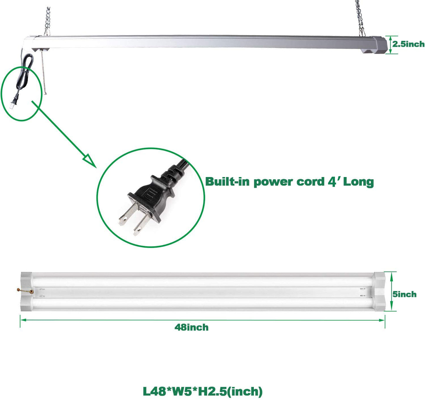 AntLux Linkable 4FT LED Shop Lights for Garage, 40W 4800LM, 5000K, 4 Foot Linear Strip Light, Plug and Play, No Spot Dot, Fluorescent Tube Replacement, Durable Ceiling Lighting Fixture with Pull Chain