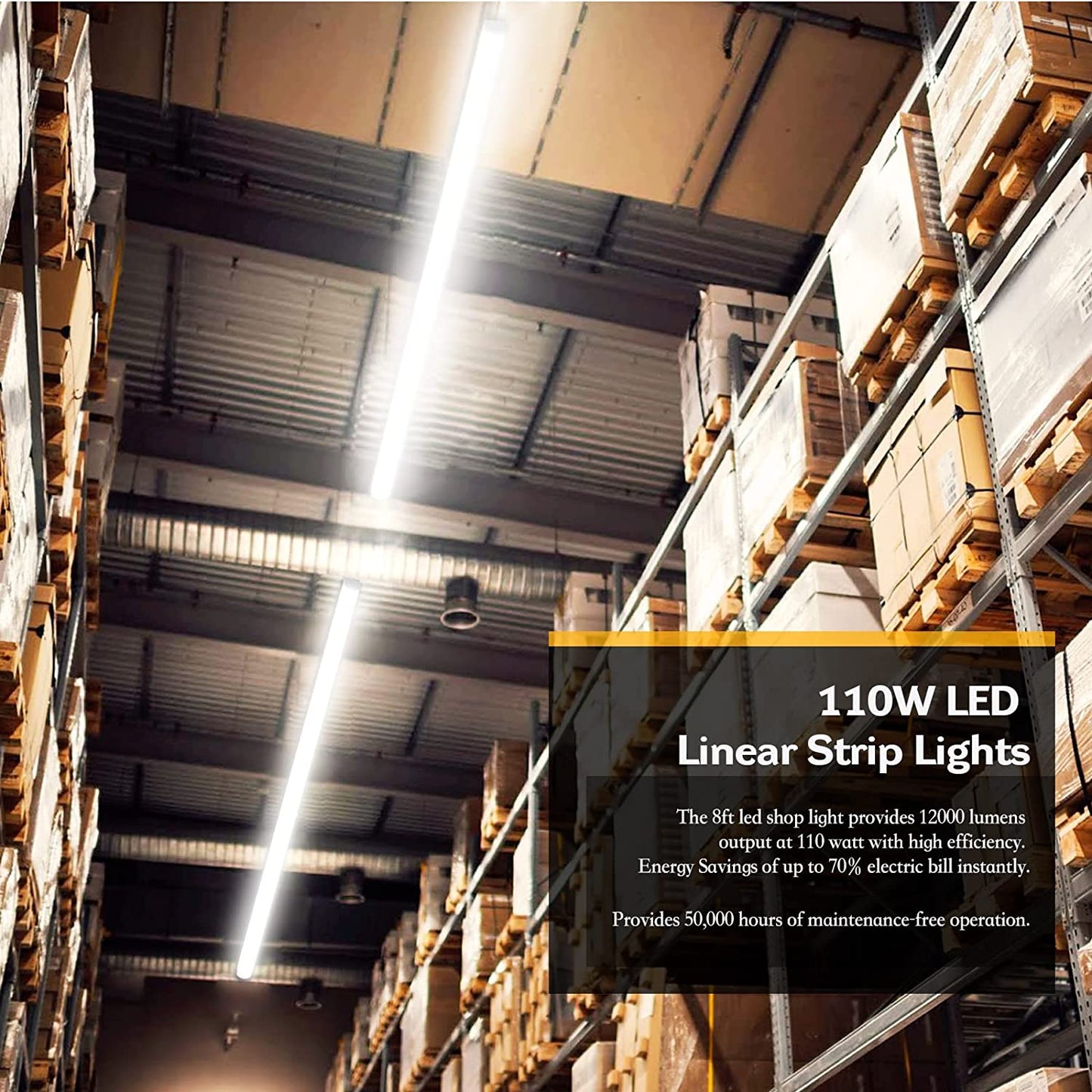 AntLux LED Shop Light 8FT 110W Linear Strip Lights Linkable, 12000 Lumens, 5000K, 8 Foot LED Garage Lights, Surface Mount and Hanging Ceiling Lighting Fixture, 2 Pack