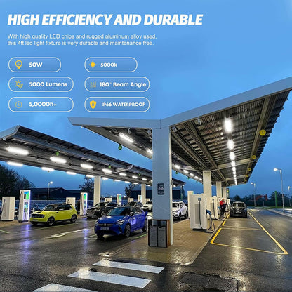 AntLux 4FT LED Vapor Tight Light Fixture, 50W 5000LM (120W Eq.), 4 Foot LED Vapor Proof Outdoor Shop Lights, IP66 Tri-proof Lights for Parking Garage Carport Car Wash, Freezer Light, Plug In, 4 Pack