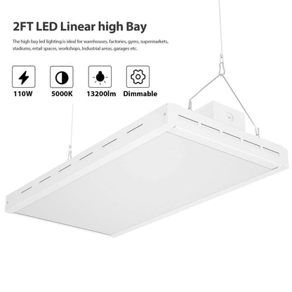 AntLux 2FT Linear LED High Bay Light Fixture, 110W (400W Fluorescent Equiv.), 13200lm, 5000K, Dimmable, Hanging Warehouse Shop Lights, Industrial Indoor Workshop Garage High Bay LED Lighting