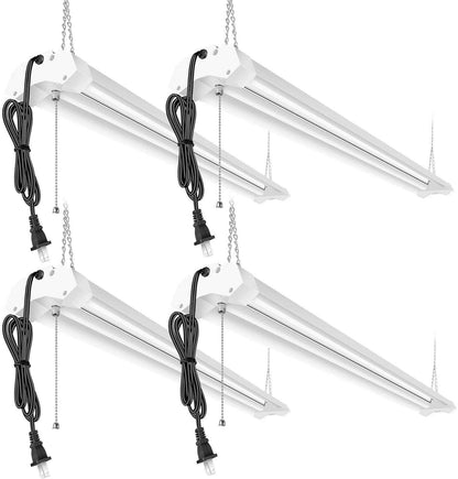 AntLux Linkable LED Garage Shop Lights 4ft 4800lm, 40W 5000K Daylight, Plug and Play, No Spot Dot, No Glare, ETL Certified, Durable Fixture with Pull Chain Mount, Daisy Chain Hardware Included, 4 Pack