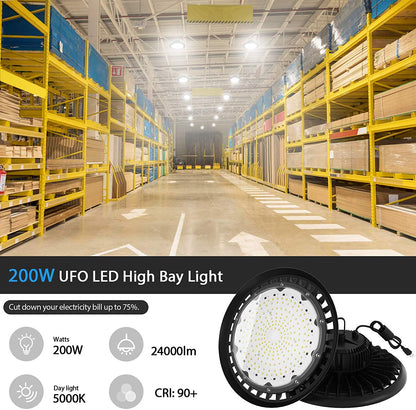 AntLux UFO LED High Bay Light, 200W (800W HID/HPS Replacement), 24000LM, 5000K, IP65 Waterproof, US Plug, LED Warehouse Lights, Industrial Workshop High Bay LED Lighting Fixtures