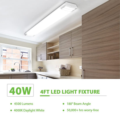 AntLux 4ft LED Kitchen Light Fixtures 40W 4500lm LED Flush Mount Linear Lights, 4000K, 4 Foot led Kitchen Ceiling Light fixtures for Living Room, Laundry, Replace for Fluorescent Version 2 Pack