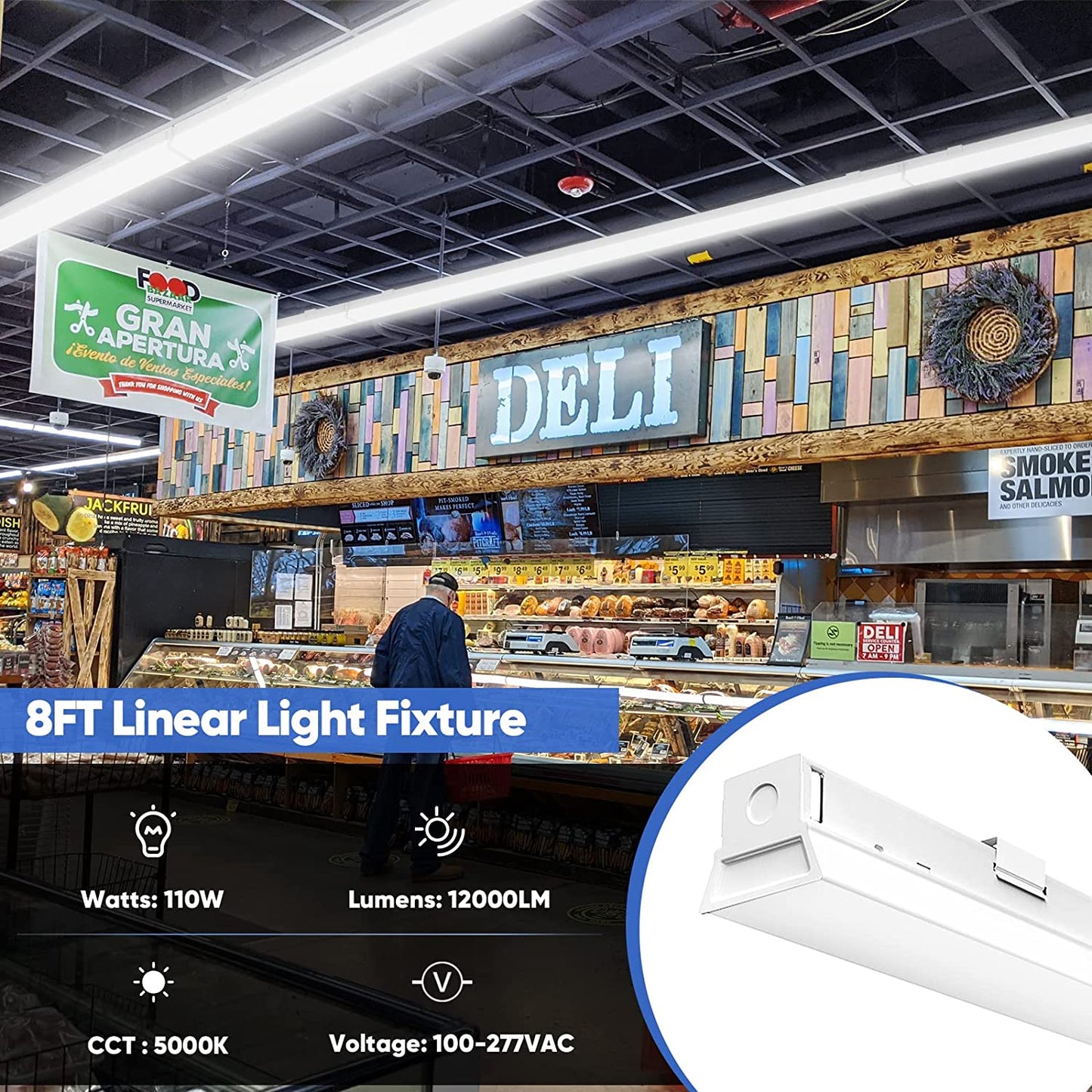 AntLux 8FT LED Shop Light 110W LED Linear Strip Lights, 1-10V Dimmable, 12000 Lumens, 5000K, Commercial Grade 8 Foot LED Light Fixtures for Warehouse, Garage, 8’ Fluorescent Tube Replacement, 1 pack