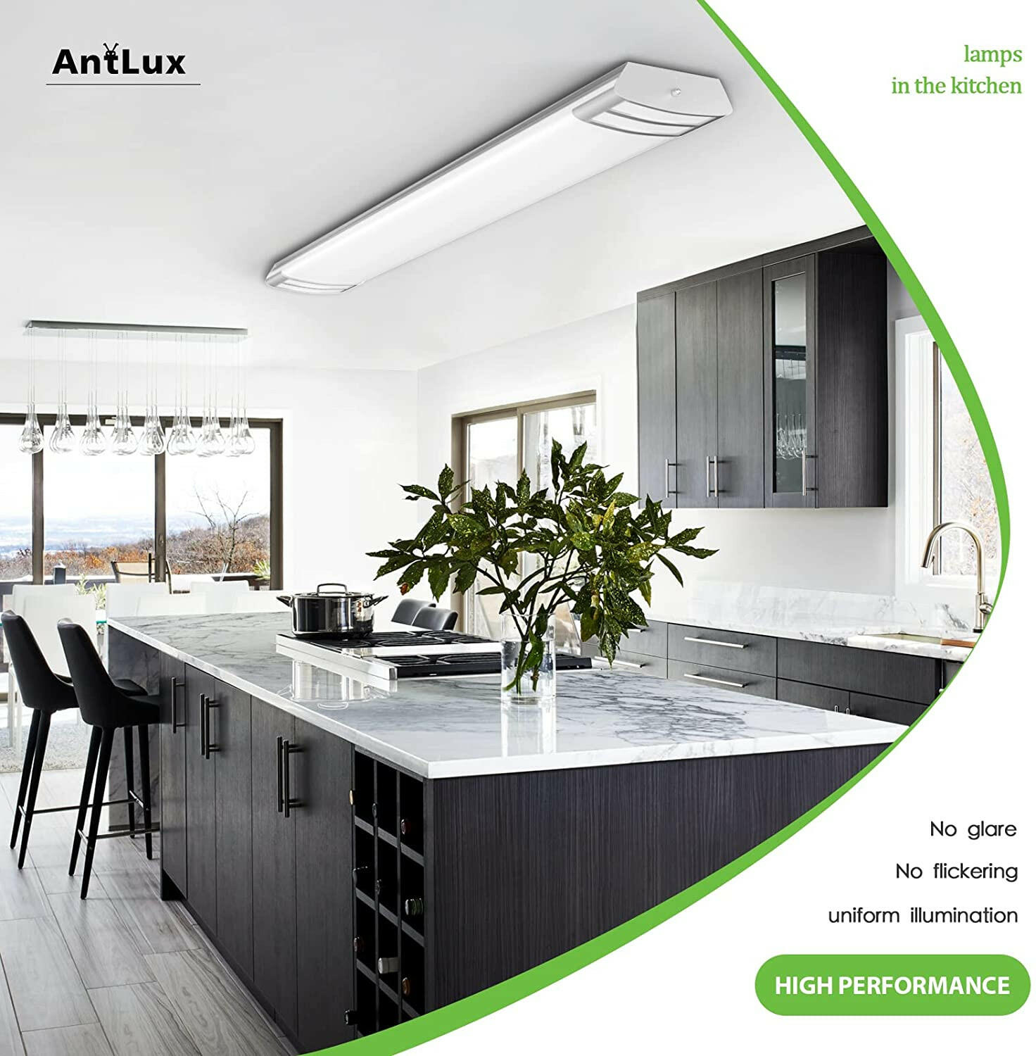 AntLux 4FT LED Light Fixture 50W 5600lm LED Linear Flush Mount Light, 4000K  Nature White Light 4 Foot LED Kitchen Ceiling Light Fixtures