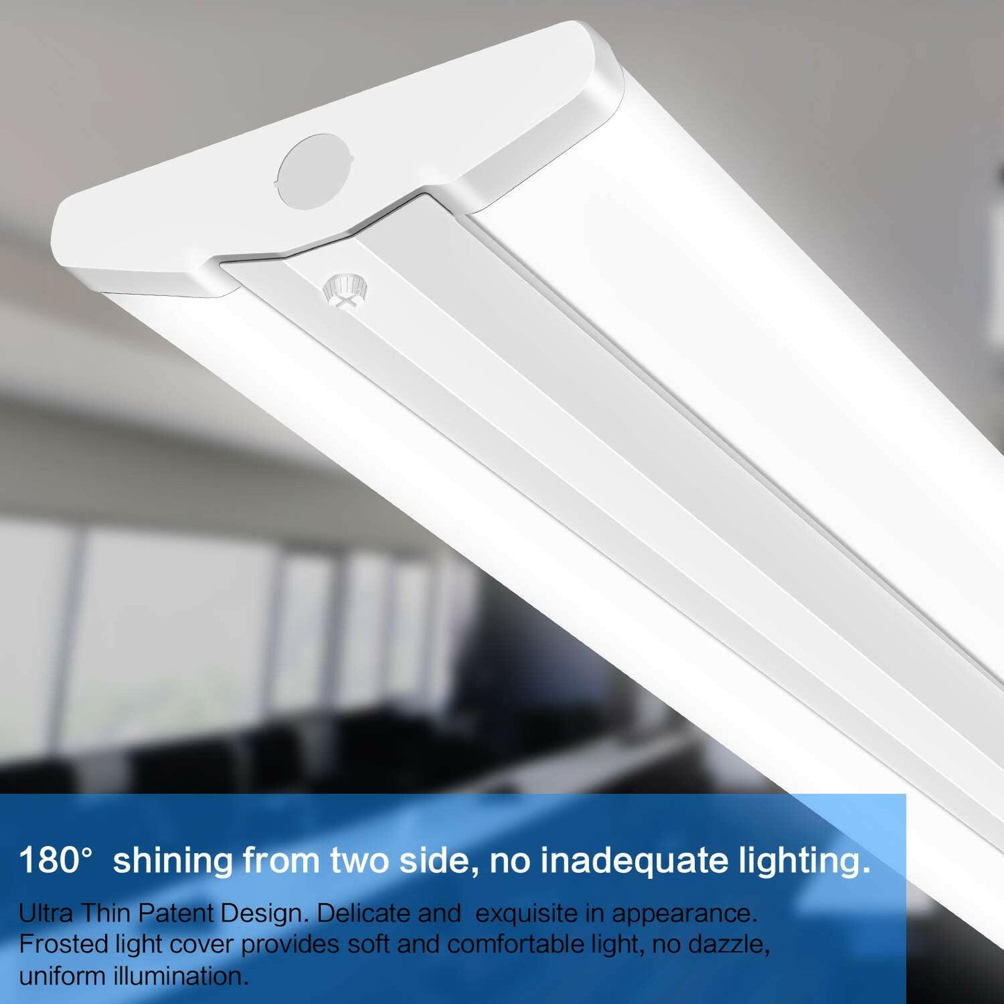 AntLux 110W 8FT LED Wraparound Ultra Slim Strip Lights, 12600 Lumens, 5000K, 8 Foot LED Garage Warehouse Light, No Glare, Flush Mount Office Ceiling Lighting Fixture, Fluorescent Tube Replacement