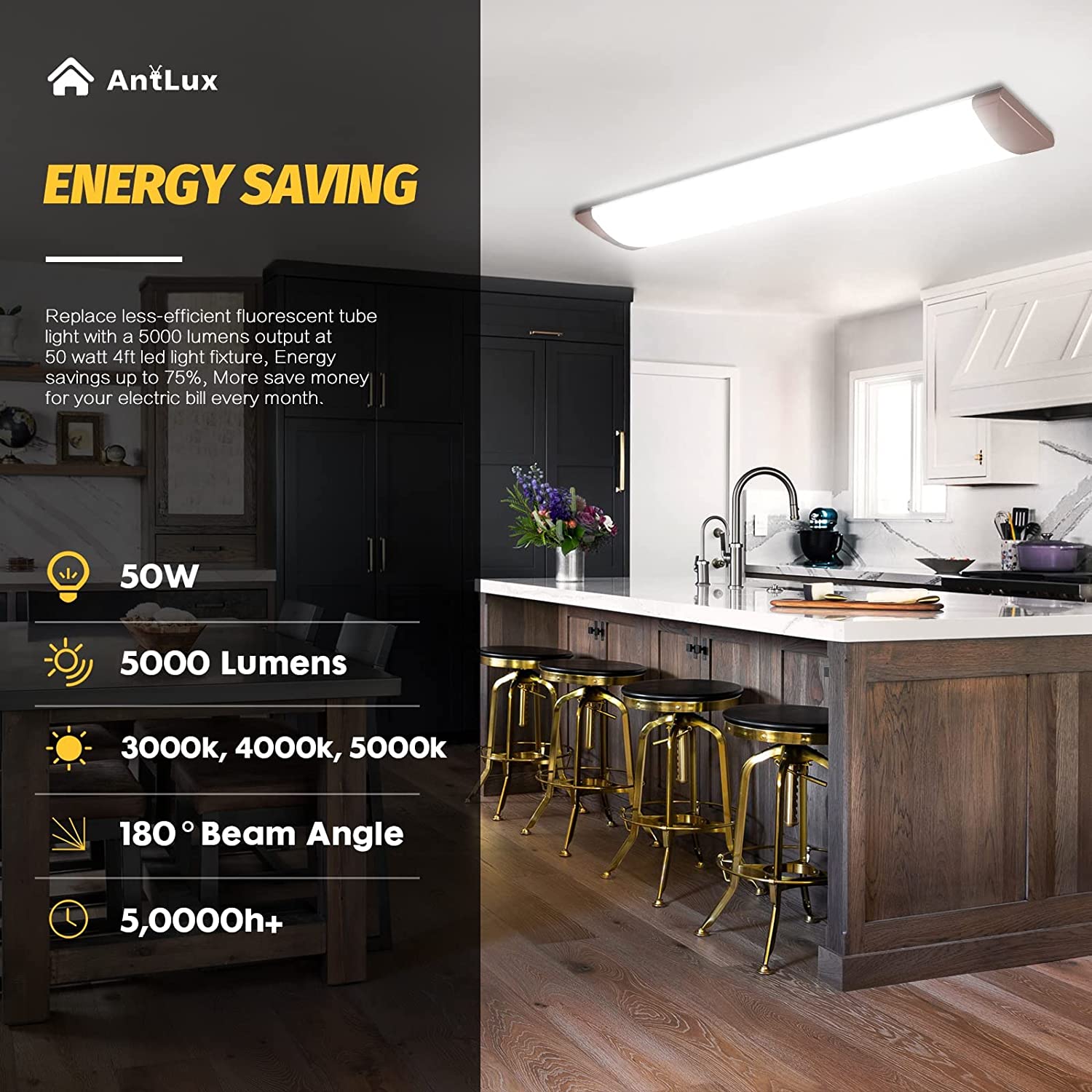 Antlux 4ft Led Ceiling Light Fixture
