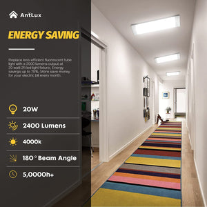 AntLux 2FT Flush Mounted LED Lights, 20W/2400LM, 4000K Neutral White, 2 Foot Kitchen LED Ceiling Lighting Fixtures, 24 Inch Low-Profile Wraparound Puff Lights for Laundry Closet Garage, 2 Pack