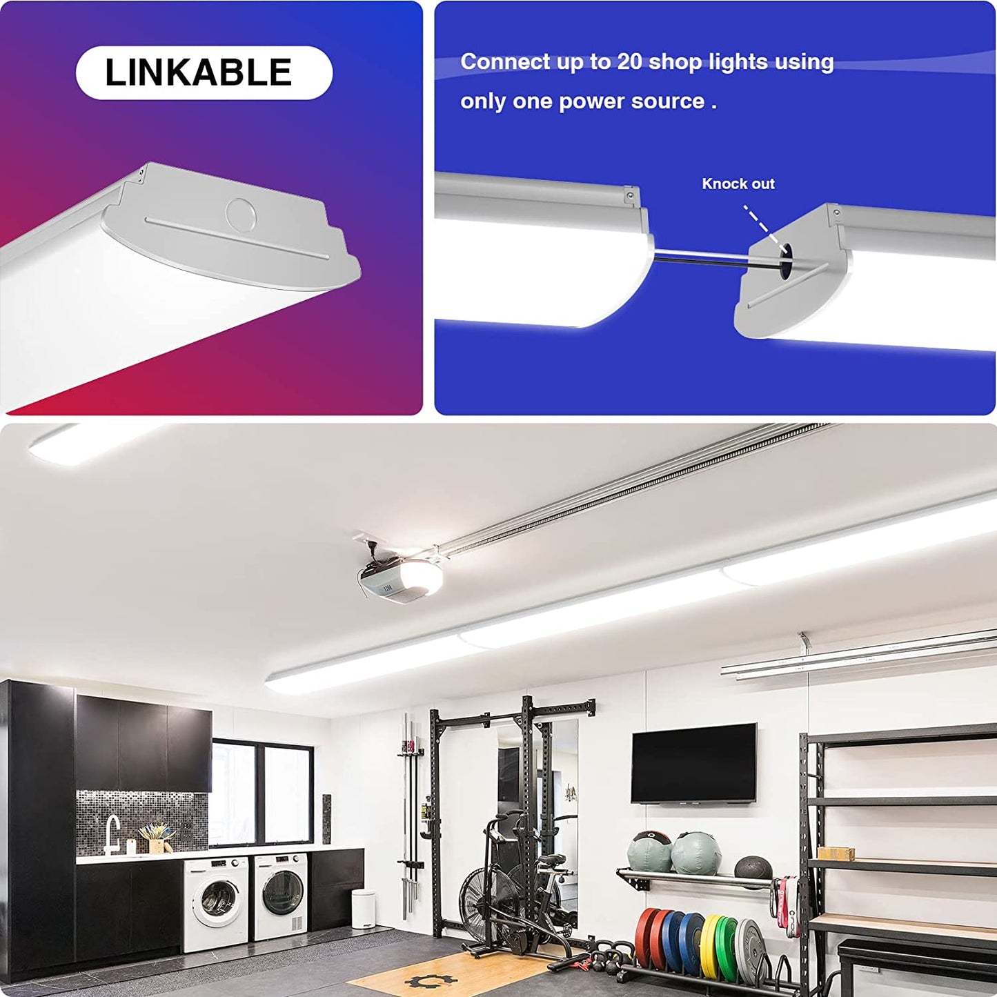 AntLux 4FT LED Wraparound Light Fixtures 4800LM, 4000K Neutral White 4 Foot LED Light, 40W(100W Eqv.) Flush Mount Integrated Linear Garage Shop Ceiling Lights for Laundry Room, Fluorescent Replacement