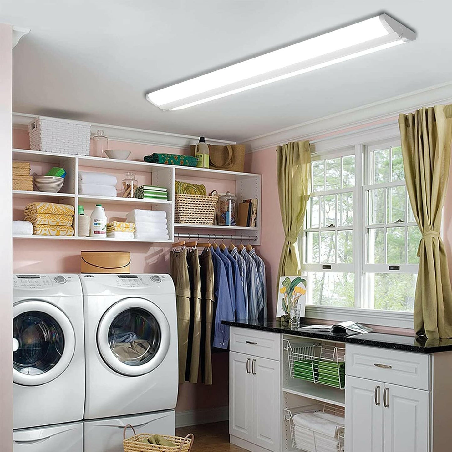 AntLux 4FT LED Wraparound Light Fixture 50W Ultra Slim LED Shop Lights for Garage, Eye Care, 5500 Lumens, 4000K Neutral White, 4 Foot Flush Mount Office Ceiling Wrap Light for Workshop Kitchen Laundry