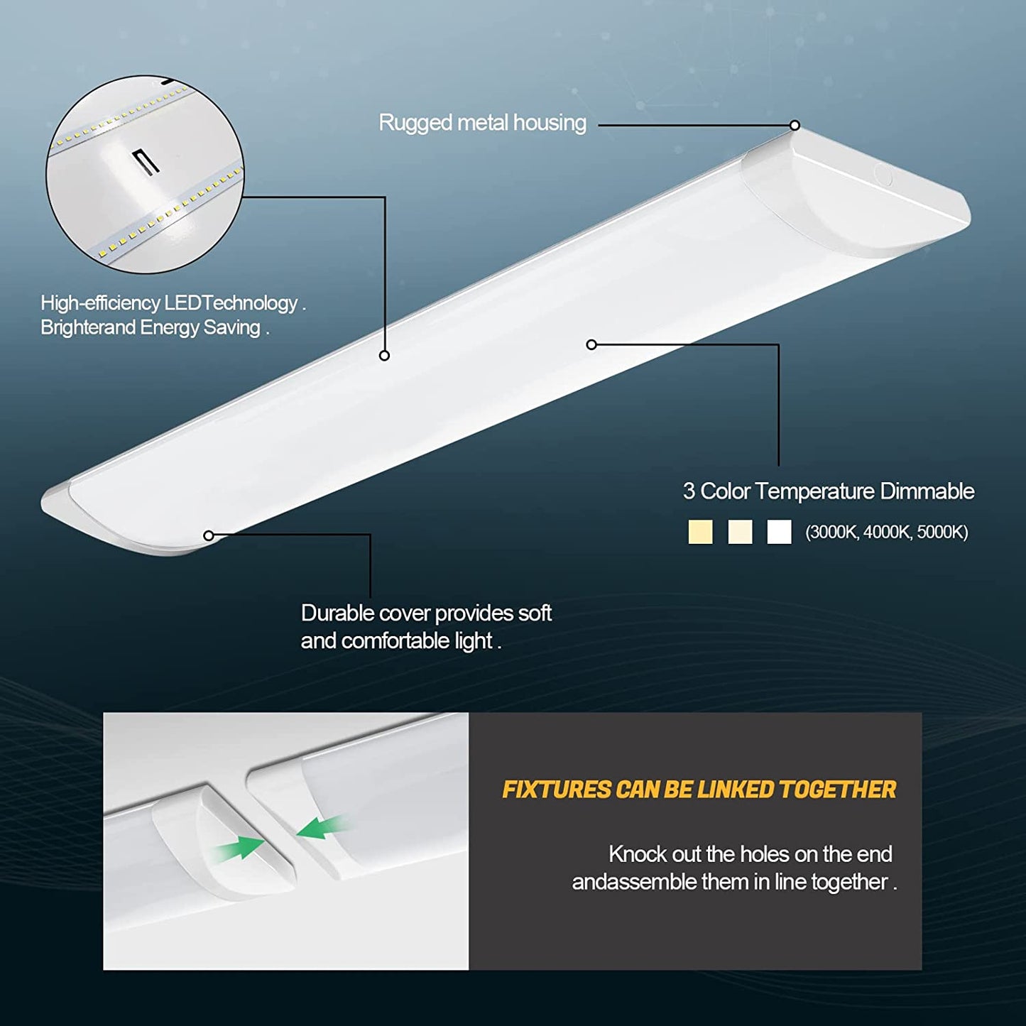 AntLux 4FT LED Wraparound Puff Lights, 50W/5500LM, 3 Color Temperature Dimmable LED Wrap Light, 4 Foot LED Flush Mount Ceiling Lights, 48 Inch LED Light Fixtures for Kitchen Laundry Office, White
