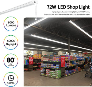 AntLux LED 8FT Shop Lights for Garage 8 Foot Linear Strip Light, 72W 8000LM, 5000K, Workshop Warehouse Ceiling Lighting Fixtures with On/Off Switch, Plug In LED Shop Lights, 4 Pack